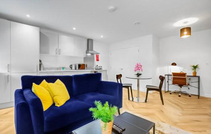 Sala de estar elegantemente projetada com móveis modernos em um apartamento no Building Love Lane - 13830829 - 1330340 em London Borough of Merton, Mitcham