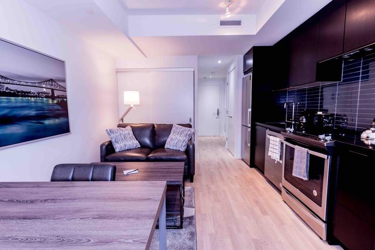 Elegant gestaltetes Wohnzimmer mit moderner Einrichtung in einer Wohnung im Building Leader Lane - 2574902-ontario-inc - 1513070 in Old Toronto, Toronto