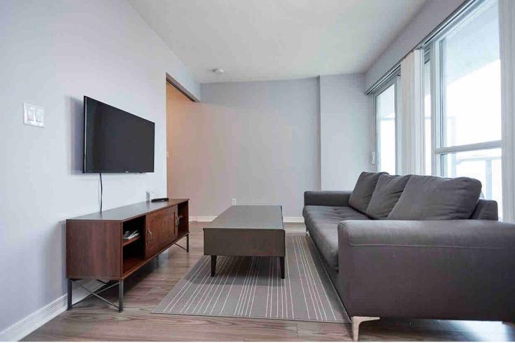 Elegantly designed living room with modern furnishings in an apartment at Building Clarence Square - 2574902-ontario-inc - 1513071 in Old Toronto, Toronto