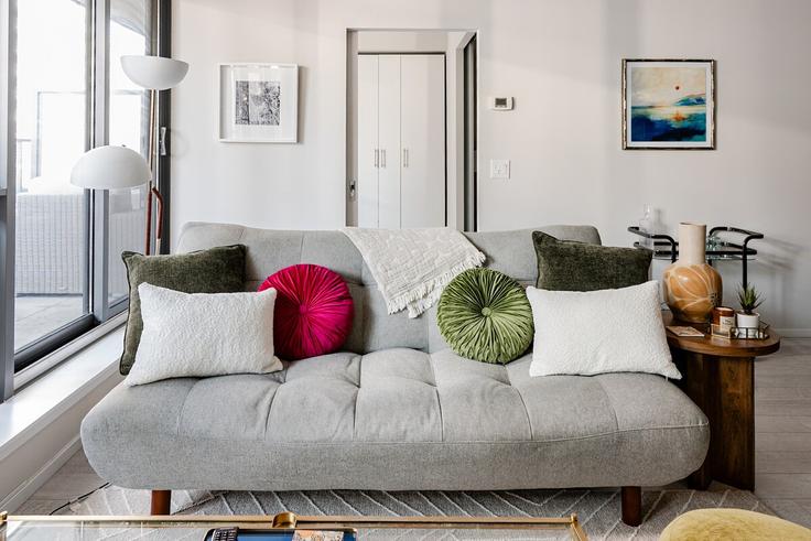 Elegantly designed living room with modern furnishings in an apartment at Building Charlotte Street - 2574902-ontario-inc - 1513074 in Old Toronto, Toronto