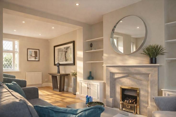Salle de séjour élégante avec mobilier moderne dans un appartement à Building Longmoore Street - about-the-stay - 1512910 à City of Westminster, London