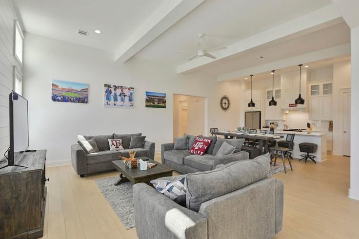 Elegant gestaltetes Wohnzimmer mit moderner Einrichtung in einer Wohnung im Building Mooney Falls Drive - aggieland-vacation-rentals - 1328058 in Bryan, Bryan