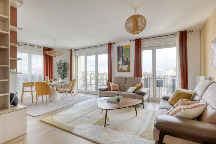 Salle de séjour élégante avec mobilier moderne dans un appartement à Building Boulevard Victor Hugo - airbnyou - 1031680 - PAR à Saint-Ouen-sur-Seine, Saint-Ouen-sur-Seine