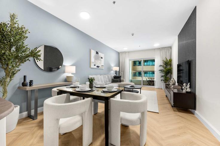 Elegantly designed living room with modern furnishings in an apartment at Building Marasi Drive - airdxb - 1332401 in Dubai Marina, Dubai Elegantly designed living room with modern furnishings in an apartment at Building Marasi Drive - airdxb - 1332401 in Dubai Marina, Dubai