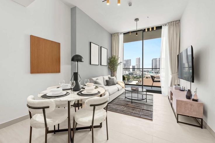 Building Bijada Boulevard North - airdxb - 1352223 adresindeki bir dairede modern mobilyalarla zarif bir şekilde tasarlanmış oturma odası Al Barsha South Fourth, Dubai