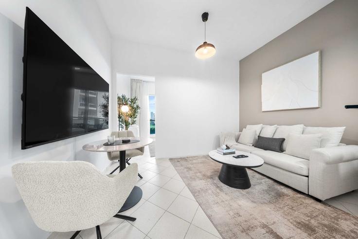 Me'aisem First, Dubai에 위치한 Building Tariaq Bedon Esm - airdxb - 1375248 유닛의 세련된 인테리어가 돋보이는 거실