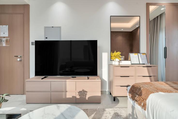Elegantly designed living room with modern furnishings in an apartment at Building Orchid St - airdxb - 1505768 in Al Barsha South Fifth, Dubai
