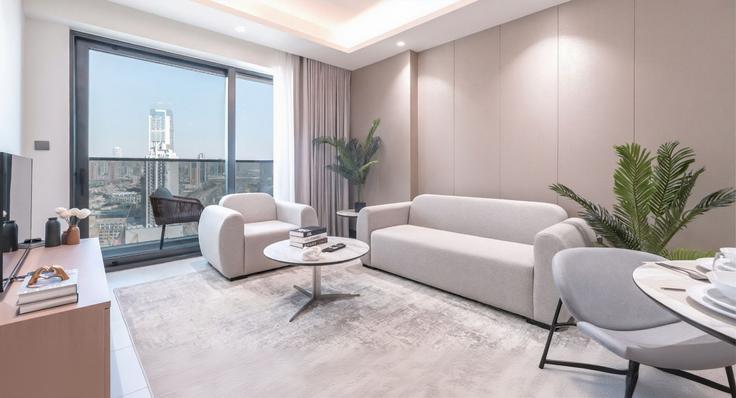 Salle de séjour élégante avec mobilier moderne dans un appartement à Building Orchid St - airdxb - 1387175 à Al Barsha South Fifth, Dubai Salle de séjour élégante avec mobilier moderne dans un appartement à Building Orchid St - airdxb - 1387175 à Al Barsha South Fifth, Dubai