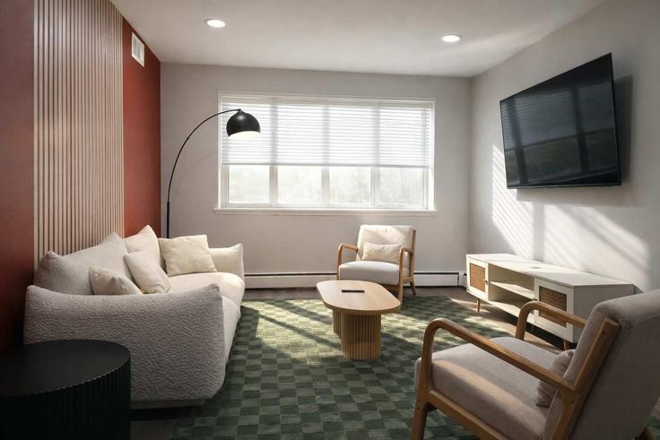 Salle de séjour élégante avec mobilier moderne dans un appartement à Building North Cambridge Avenue - alpine - 1042058 à Chicago, Chicago Salle de séjour élégante avec mobilier moderne dans un appartement à Building North Cambridge Avenue - alpine - 1042058 à Chicago, Chicago