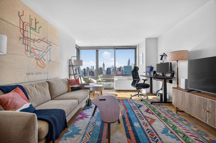 Salle de séjour élégante avec mobilier moderne dans un appartement à Building Park View Avenue - anyplaceru - 1471251 à Jersey City, Jersey City