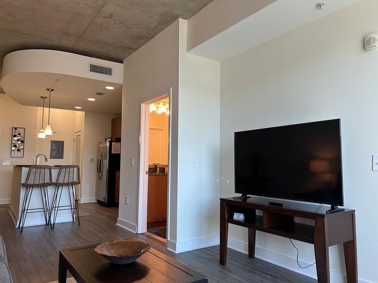 Building South Church Street - aplusaccommodations - 1344154 adresindeki bir dairede modern mobilyalarla zarif bir şekilde tasarlanmış oturma odası Charlotte, Charlotte