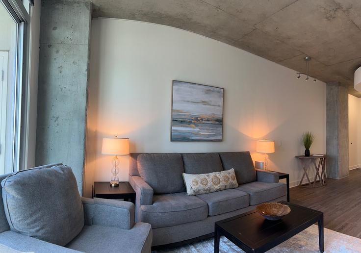 Salle de séjour élégante avec mobilier moderne dans un appartement à Building South Church Street - aplusaccommodations - 1344154 à Charlotte, Charlotte Salle de séjour élégante avec mobilier moderne dans un appartement à Building South Church Street - aplusaccommodations - 1344154 à Charlotte, Charlotte