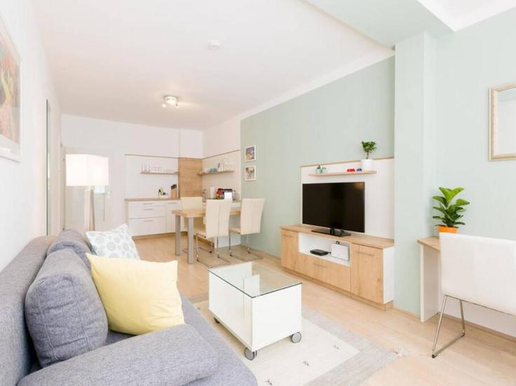 Elegant gestaltetes Wohnzimmer mit moderner Einrichtung in einer Wohnung im Building Wiedner Hauptstraße - arbiogroup - 1046081 - VIE in Vienna, Vienna