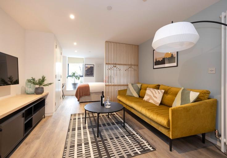 Salle de séjour élégante avec mobilier moderne dans un appartement à Building Abbeyhill - argyl-group - 1259232 - LON à Old Town, Edinburgh