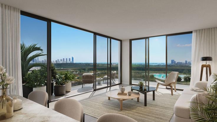 Salle de séjour élégante avec mobilier moderne dans un appartement à Building Biscayne Boulevard - avantstay - 1695725 à North Miami Beach, North Miami Beach