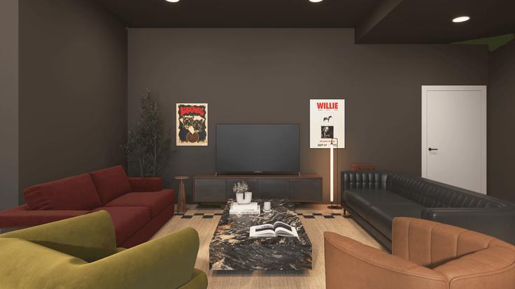 Salle de séjour élégante avec mobilier moderne dans un appartement à Building South Lamar Boulevard - avantstay - 1466408 à Austin, Austin