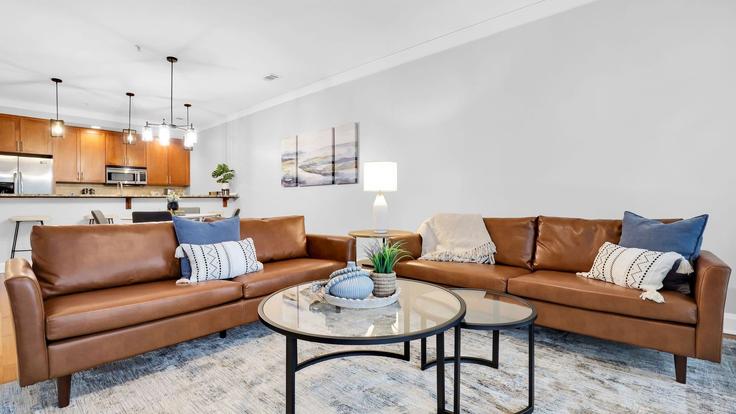 Savannah SavannahのBuilding Montgomery Street - avantstay - 1468403のアパートメントにある、モダンな家具を備えたエレガントなデザインのリビングルーム