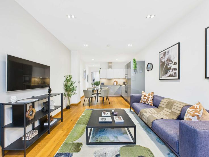 Elegante sala de estar con mobiliario moderno en un apartamento en Building Bayham Street - belondon - 1407010 en London Borough of Camden, London