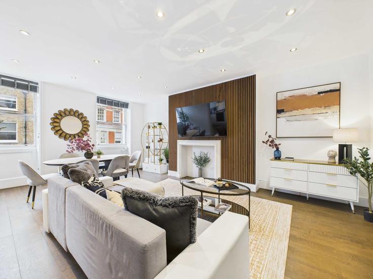 Elegant gestaltetes Wohnzimmer mit moderner Einrichtung in einer Wohnung im Building Harley Street - belondon - 1344549 in City of Westminster, London