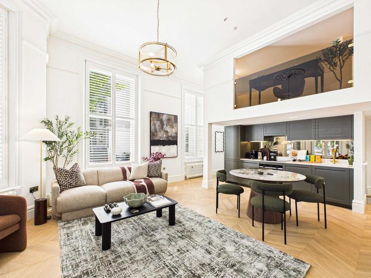 Elegante sala de estar con mobiliario moderno en un apartamento en Building Holland Park Gardens - belondon - 1577715 en Royal Borough of Kensington and Chelsea, London