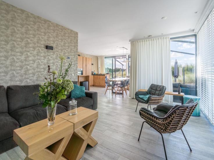 Elegant gestaltetes Wohnzimmer mit moderner Einrichtung in einer Wohnung im Building Gerritslanderdijkje - belvilla-ag-dancenter-as - 1411923 in Den Burg, Den Burg