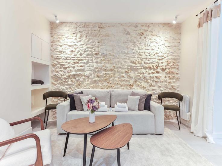Elegantly designed living room with modern furnishings in an apartment at Building Rue du Commerce - belvilla-ag-dancenter-as - 1393830 in 15th arrondissement, Paris