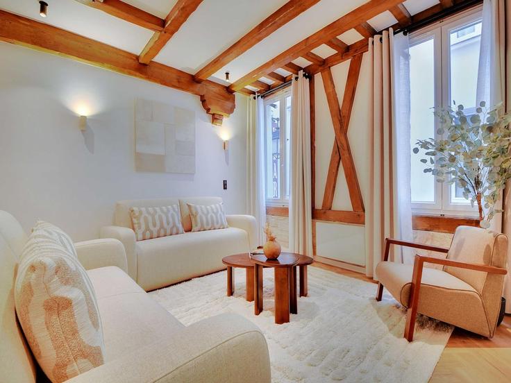 Building Rue Xavier Privas - belvilla-ag-dancenter-as - 1430050 adresindeki bir dairede modern mobilyalarla zarif bir şekilde tasarlanmış oturma odası 5th arrondissement, Paris