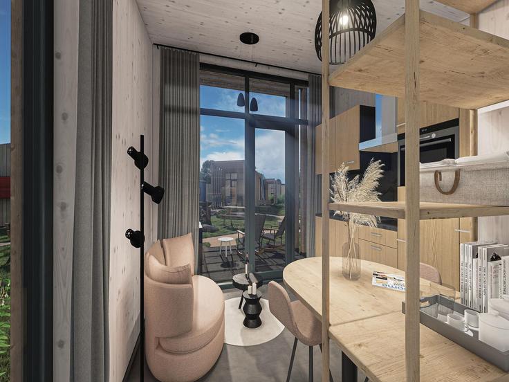 Elegante sala de estar con mobiliario moderno en un apartamento en Building Scheidsgraafsingel - belvilla-ag-dancenter-as - 1398796 en Arcen, Arcen