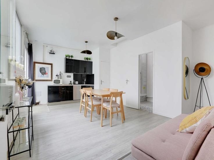 Elegantly designed living room with modern furnishings in an apartment at Building Rue de Charonne - belvilla-ag-dancenter-as - 1394668 in 11th arrondissement, Paris