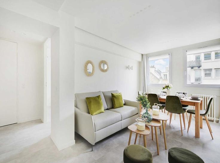 Building Rue de Ponthieu - belvilla-ag-dancenter-as - 1446611 adresindeki bir dairede modern mobilyalarla zarif bir şekilde tasarlanmış oturma odası 8th arrondissement, Paris