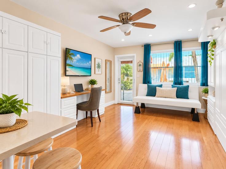 Sala de estar elegantemente projetada com móveis modernos em um apartamento no Building Arthur Street - beststay - 1636987 em Hollywood, Hollywood