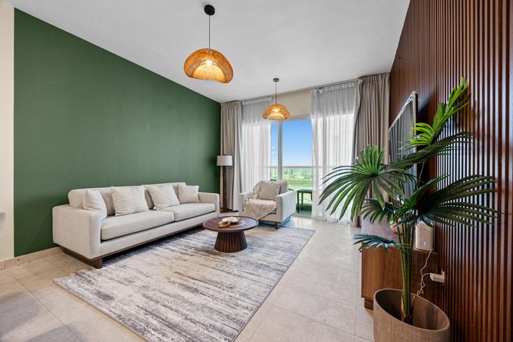 Abu Dhabi Al Reem IslandのBuilding Tariaq Bedon Esm - bloomfields-holiday-home - 1475222のアパートメントにある、モダンな家具を備えたエレガントなデザインのリビングルーム Abu Dhabi Al Reem IslandのBuilding Tariaq Bedon Esm - bloomfields-holiday-home - 1475222のアパートメントにある、モダンな家具を備えたエレガントなデザインのリビングルーム