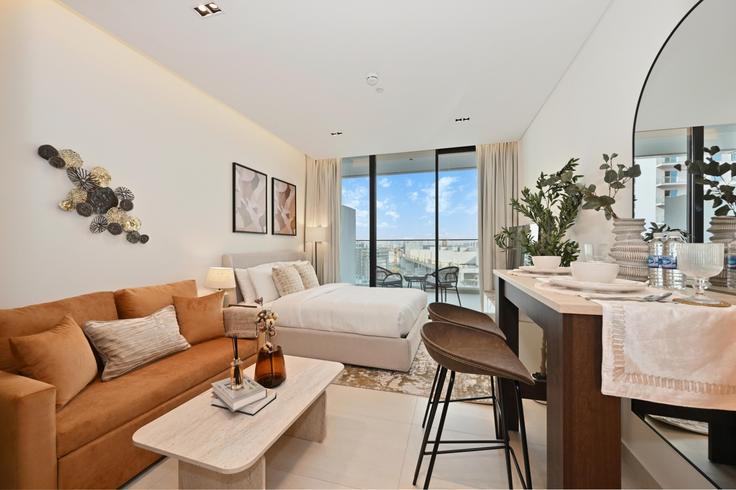 Salle de séjour élégante avec mobilier moderne dans un appartement à Building Street 54 - bloomfields-holiday-home - 1628633 à Al Barsha South Third, Dubai Salle de séjour élégante avec mobilier moderne dans un appartement à Building Street 54 - bloomfields-holiday-home - 1628633 à Al Barsha South Third, Dubai