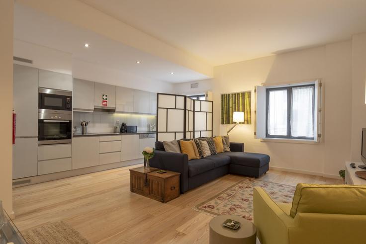 Lisbon MisericórdiaのBuilding Largo Doutor António de Sousa Macedo - bmyguest - 1336749のアパートメントにある、モダンな家具を備えたエレガントなデザインのリビングルーム