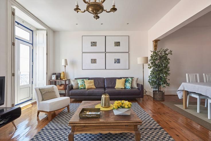 Elegantly designed living room with modern furnishings in an apartment at Building Rua do Jardim do Tabaco - bmyguest - 1389771 in Santa Maria Maior, Lisbon