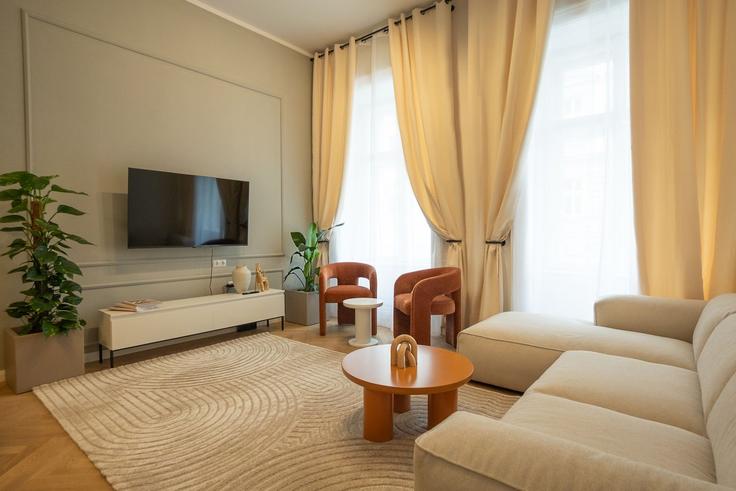 Salle de séjour élégante avec mobilier moderne dans un appartement à Building Hörlgasse - bosu-gmbh - 1500337 à Vienna, Vienna