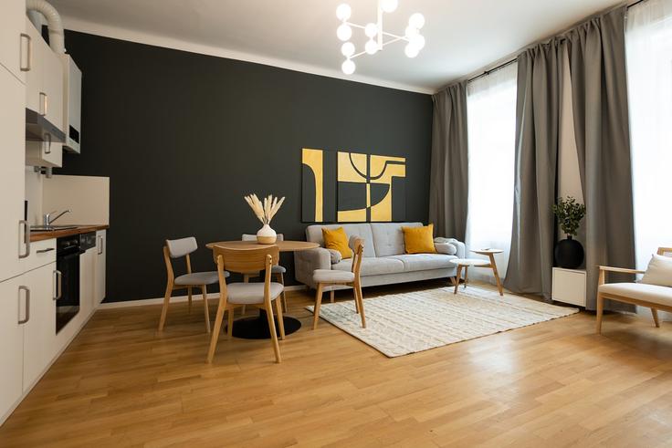 Building Fasangasse - bosu-gmbh - 1500299 adresindeki bir dairede modern mobilyalarla zarif bir şekilde tasarlanmış oturma odası Vienna, Vienna