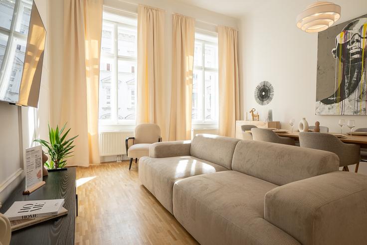 Salle de séjour élégante avec mobilier moderne dans un appartement à Building Hörlgasse - bosu-gmbh - 1500317 à Vienna, Vienna