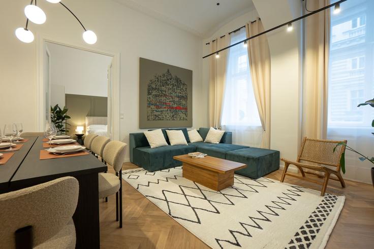 Salle de séjour élégante avec mobilier moderne dans un appartement à Building Hörlgasse - bosu-gmbh - 1500341 à Vienna, Vienna
