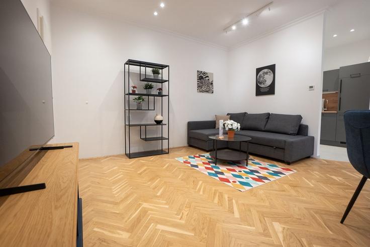 Salle de séjour élégante avec mobilier moderne dans un appartement à Building Beheimgasse 23 - bosu-gmbh - 1500388 à Vienna, Vienna