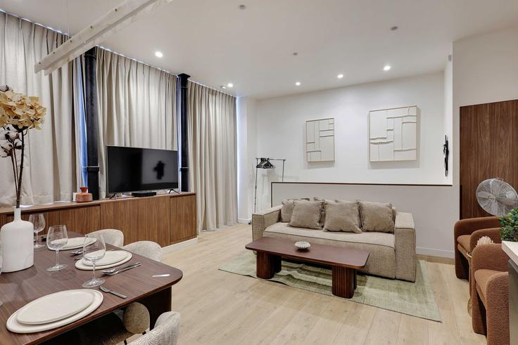 Building Rue Saint-Bon - checkmyguest - 1350651 adresindeki bir dairede modern mobilyalarla zarif bir şekilde tasarlanmış oturma odası 4th arrondissement, Paris