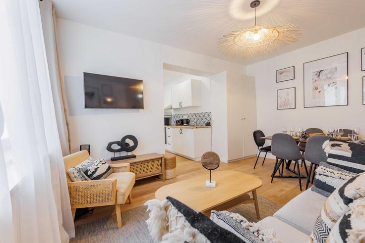 Elegantly designed living room with modern furnishings in an apartment at Building Rue d'Hauteville - checkmyguest - 1351113 in 10th arrondissement, Paris