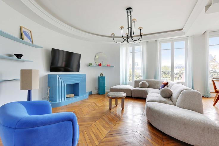 Elegantly designed living room with modern furnishings in an apartment at Building Place de la République - checkmyguest - 1350104 in 3rd arrondissement, Paris
