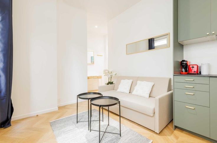 Paris 17th arrondissementのBuilding Rue Guy Môquet - checkmyguest - 1347958のアパートメントにある、モダンな家具を備えたエレガントなデザインのリビングルーム