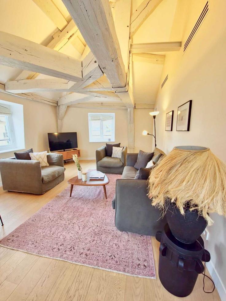 Sala de estar elegantemente projetada com móveis modernos em um apartamento no Building Rue de Turenne - checkmyguest - 1350784 em 3rd arrondissement, Paris