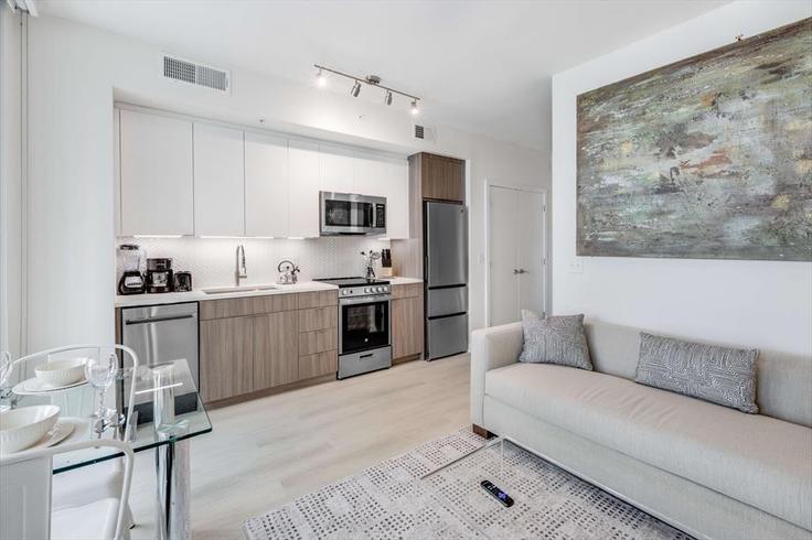 Building First Street Northeast - churchillliving - 1040192 - WDC adresindeki bir dairede modern mobilyalarla zarif bir şekilde tasarlanmış oturma odası Washington, Washington