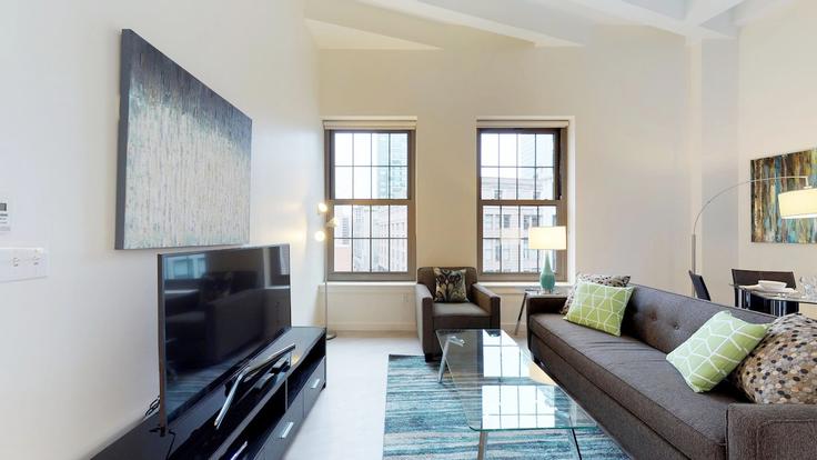 Salle de séjour élégante avec mobilier moderne dans un appartement à Building Harrison Avenue - churchillliving - 1040147 - BOS à Boston, Boston