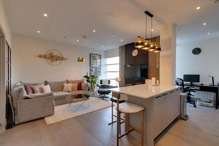 Sala de estar elegantemente projetada com móveis modernos em um apartamento no Building Clapham Road - city-relay - 1355622 em London Borough of Lambeth, London Sala de estar elegantemente projetada com móveis modernos em um apartamento no Building Clapham Road - city-relay - 1355622 em London Borough of Lambeth, London