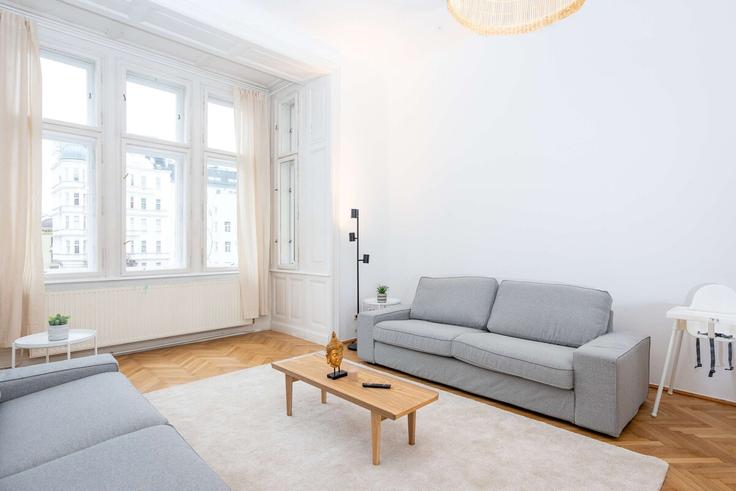 Elegante sala de estar con mobiliario moderno en un apartamento en Building Girardigasse - cityswap - 1369838 en Vienna, Vienna