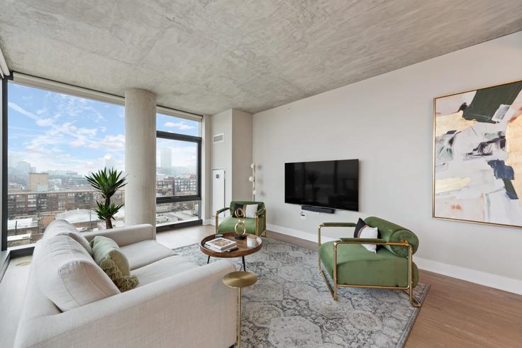 Chicago, Chicago에 위치한 Building West Van Buren Street - cloud9-guesty - 1029624 - CHI 유닛의 세련된 인테리어가 돋보이는 거실 Chicago, Chicago에 위치한 Building West Van Buren Street - cloud9-guesty - 1029624 - CHI 유닛의 세련된 인테리어가 돋보이는 거실